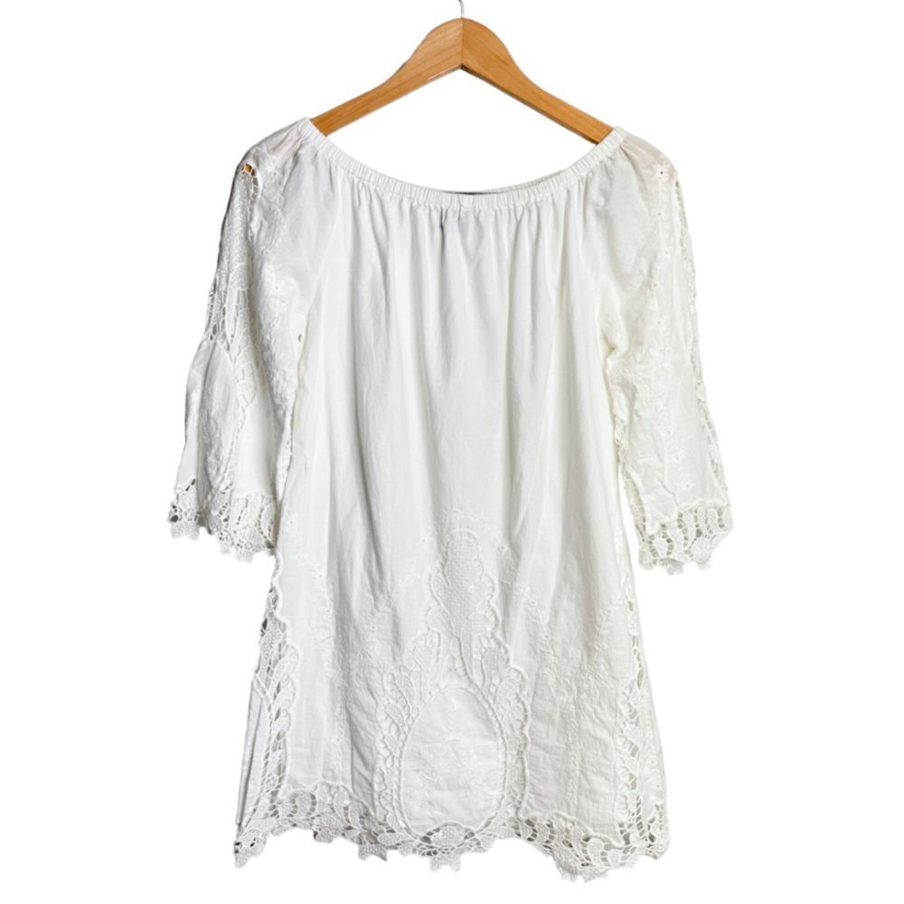 Cliché Dress Womens Size Small White Off‎ Shoulder Floral Embroidery